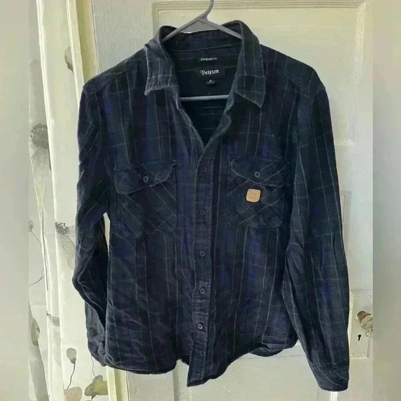 Brixton navy blue & black flannel button down size small - Picture 1 of 10